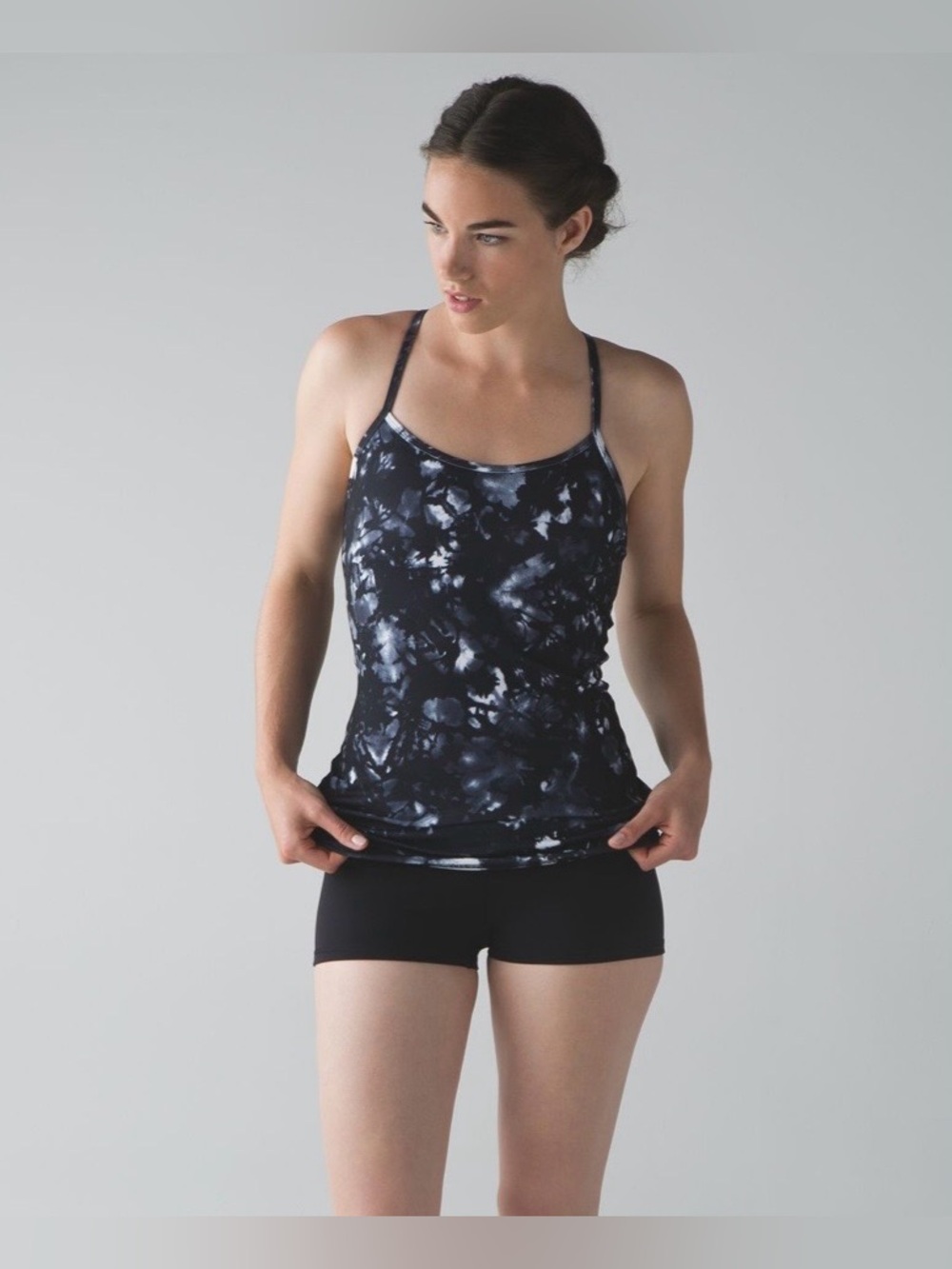 EUC Lululemon Power Y Tank Shelf Bra Luon Black White Dusk Dye 10